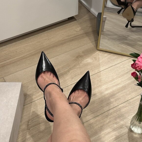 Jimmy Choo Ray 65 38.5 Black Nappa Leather Slingback Pumps - Picture 12 of 13